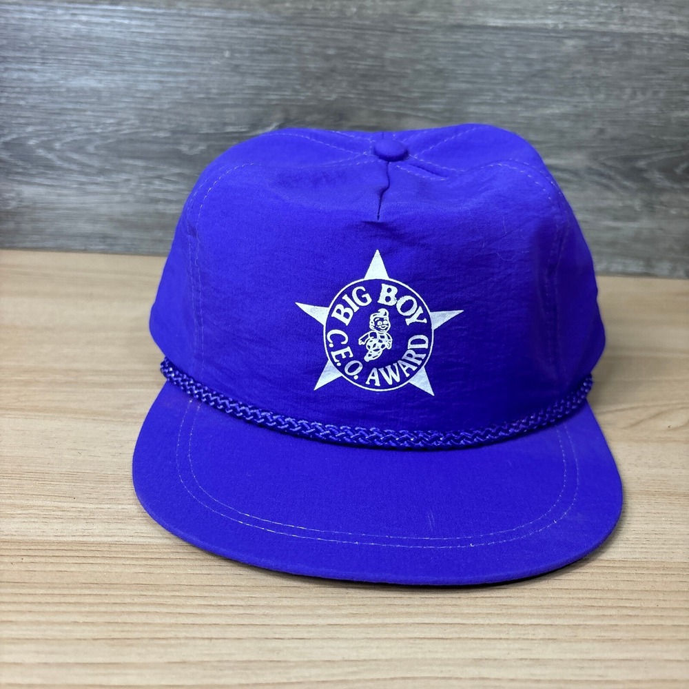 Vintage Big Boy Hat Cap Snap Back Purple Nylon Elias Brothers Restaurant A2